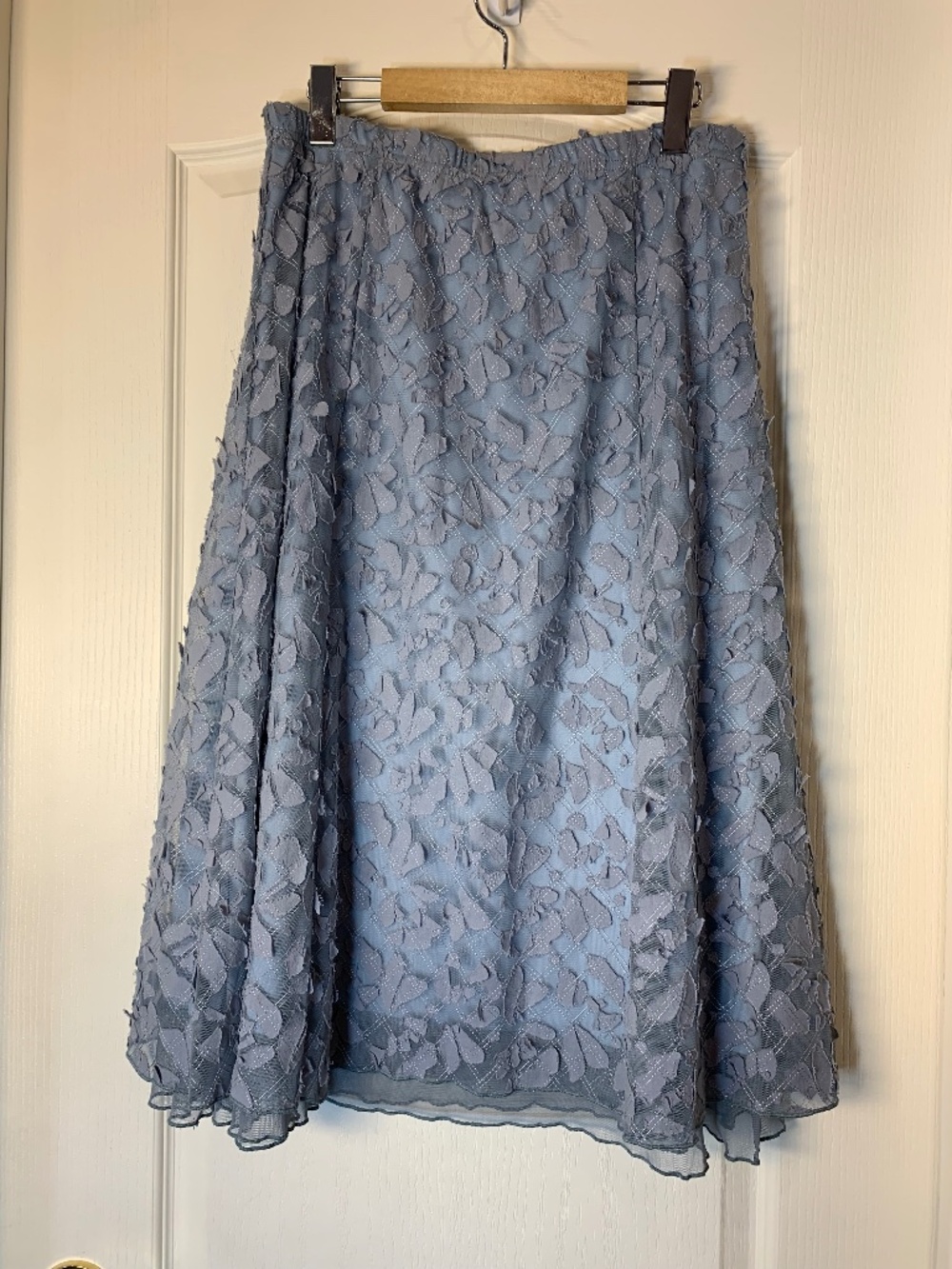 Vintage Lana Lee Blue-Grey Tulle Floral Appliqué A-Line Skirt Made in Canada 10